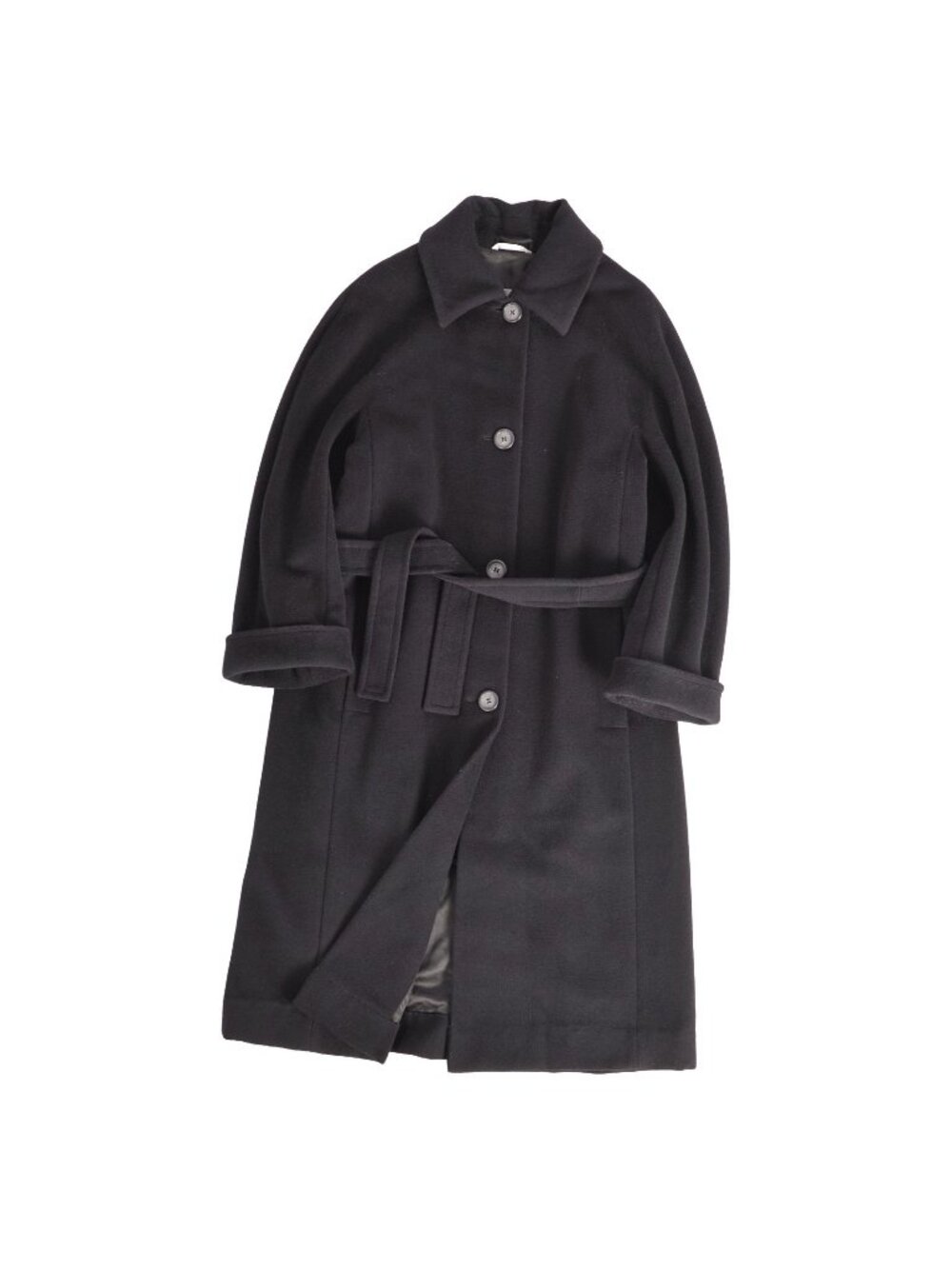 Max Mara Coat Long with Belt Wool Black
